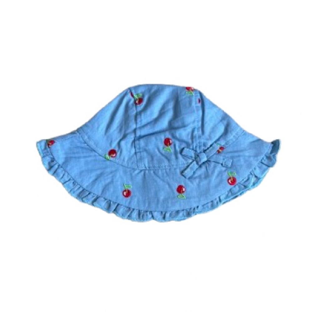 224 NWT Baby Essentials Sun Hat with Embroidered Cherries & Chin Strap - 0-12 mo